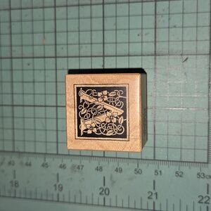 V Monogram rubber stamp with floral vine